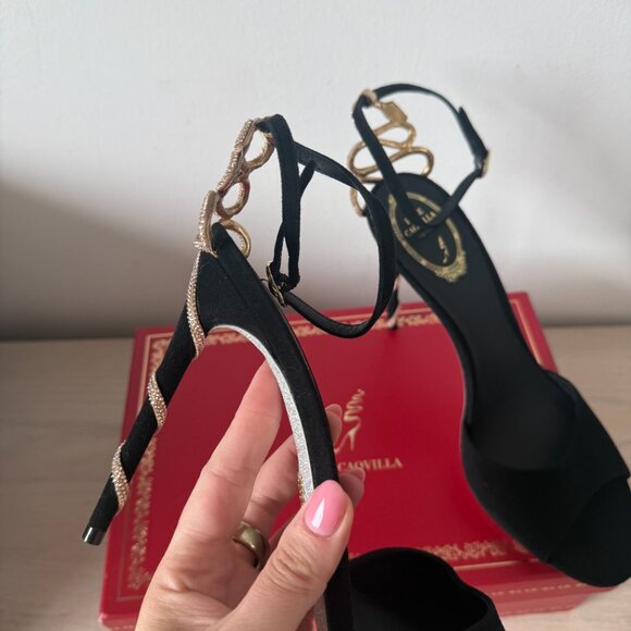 NWT René Caovilla Morgana Sandals Black Suede Leather Snake Rhinestones Sz 41 - Picture 6 of 12